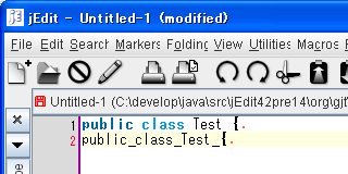 screenshot of original jEdit, bold text width is not same as plain